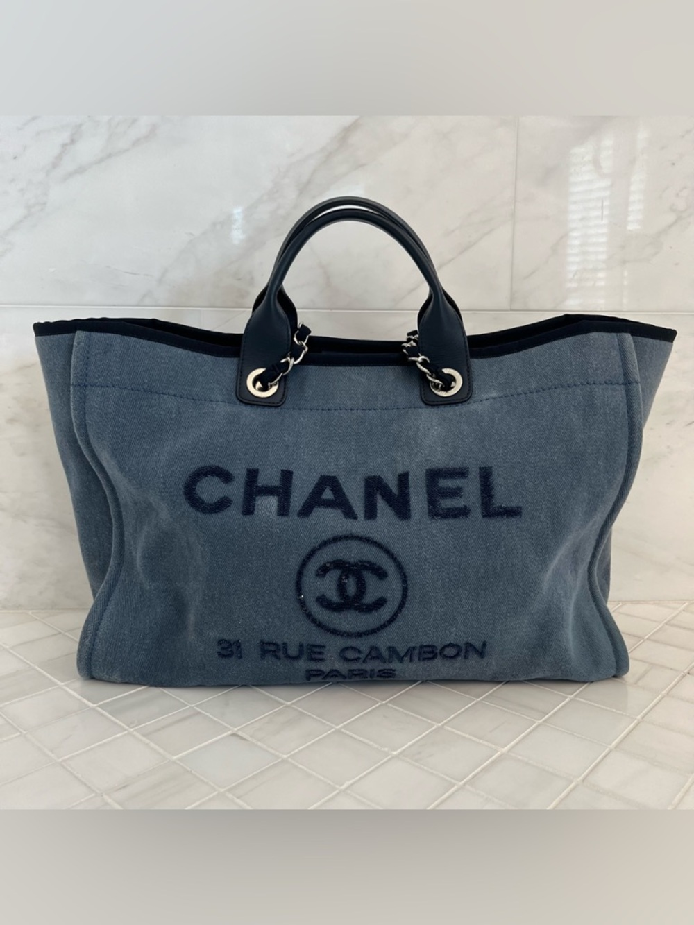 Chanel Blue Sequins canvas tote  Deauville large size - Picture 7 of 17